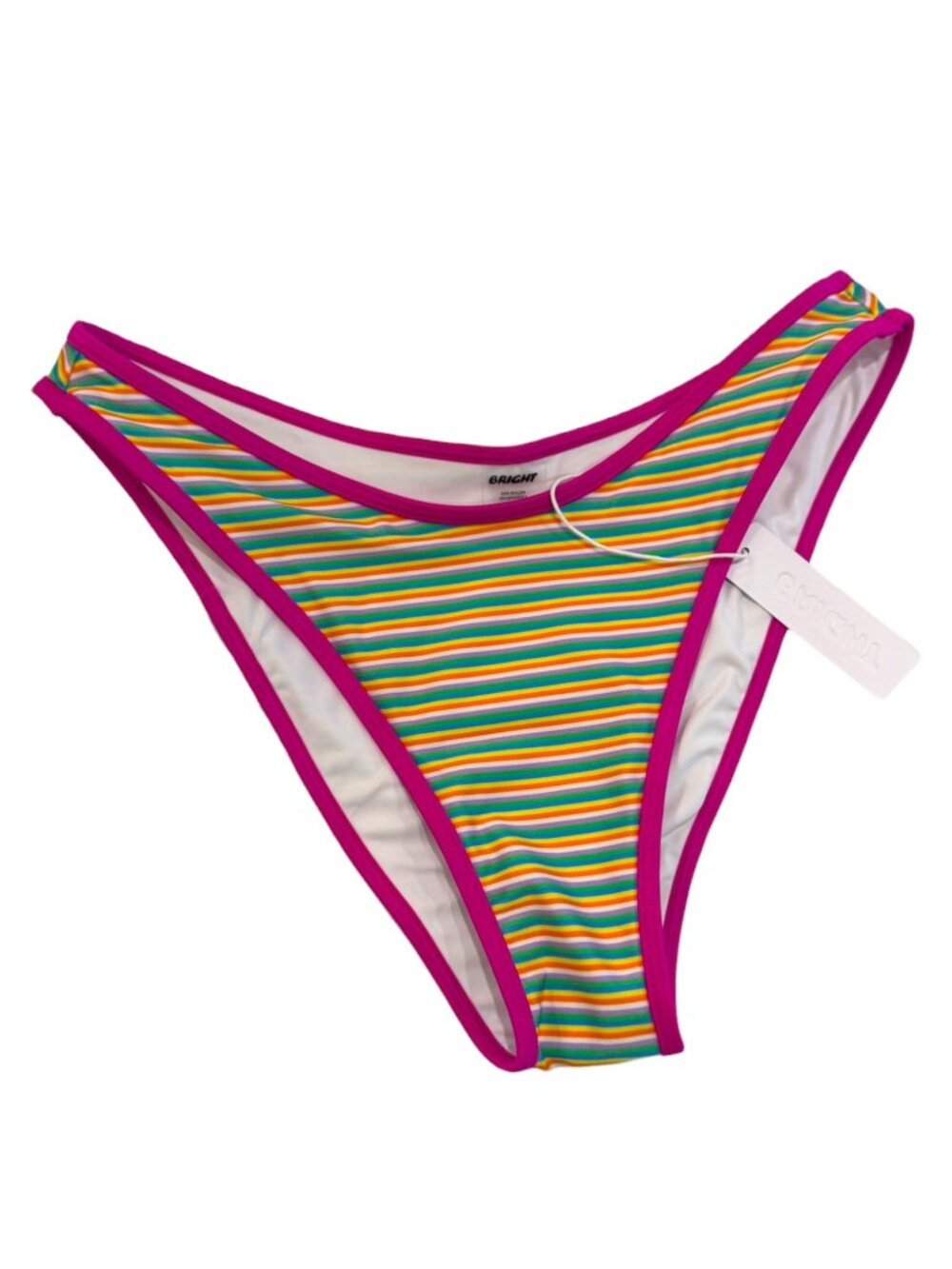 Bright Swimwear Lola Bikini Bottom Medium Sorbet Rainbow Stripe High Cut NWT